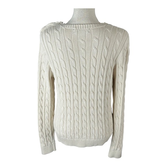 Genuine Lauren Ralph Lauren button‎ Trim Cable Knit Sweater -ivory Watch Sz L - Picture 6 of 16
